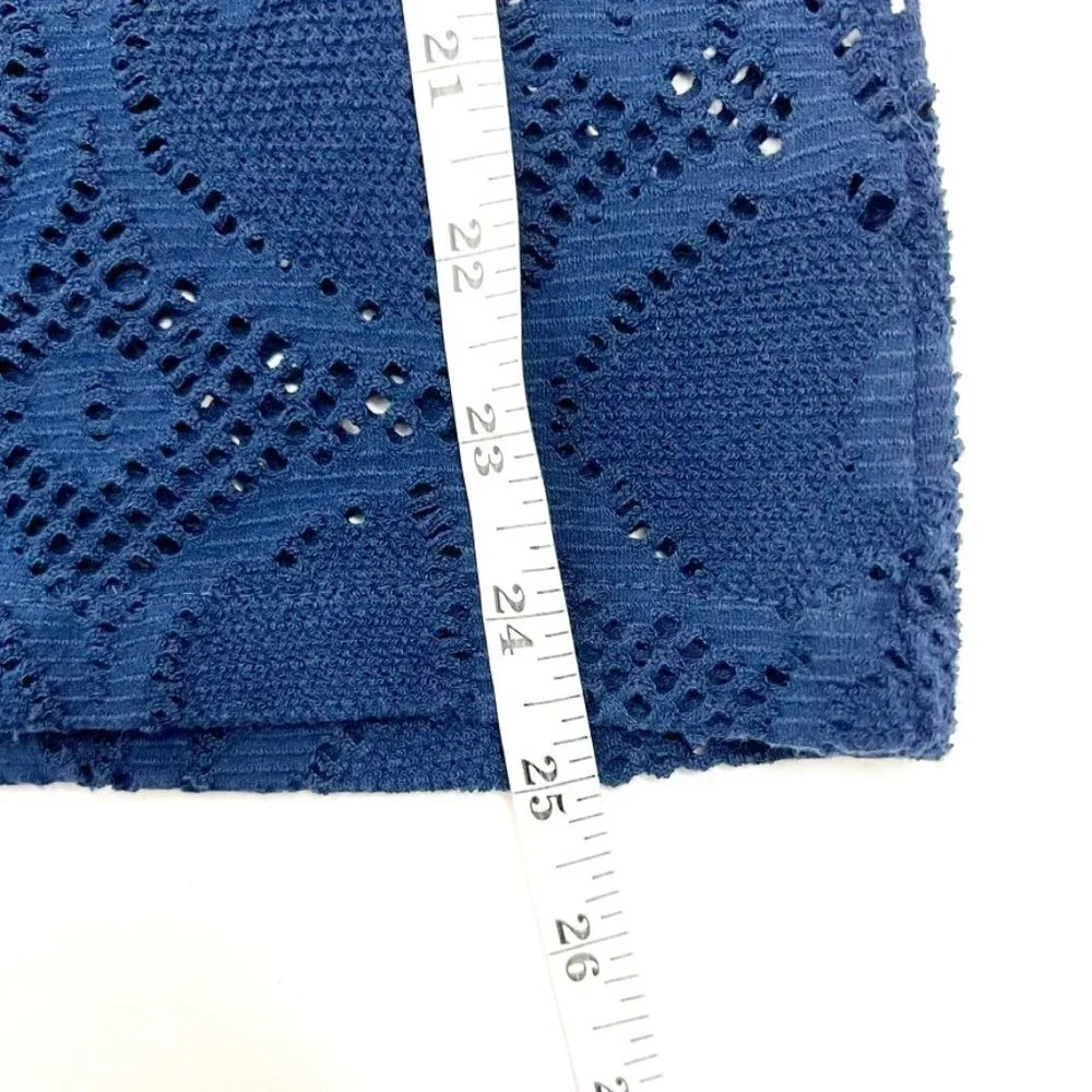 J. Crew Stretchy Floral Lace Crew Neck Short Sleeve Top. Navy Blue. Size S